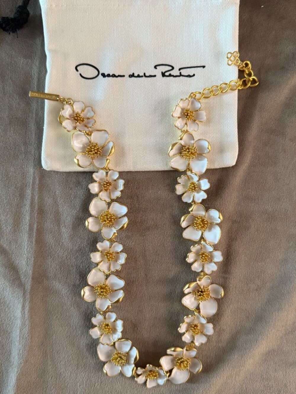 Oscar de la Renta White Enamel Floral Choker Necklace - Picture 6 of 6